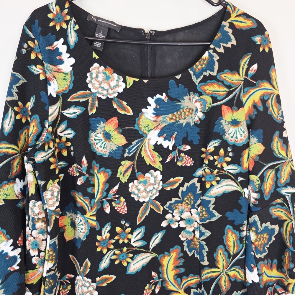 INC Black & Yellow Floral Sheath Dress Floral Print Large.A32 - Picture 7 of 11